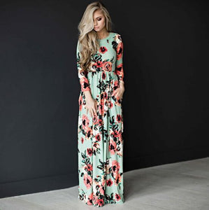 Long Dress Floral Print Tunic Maxi Dress