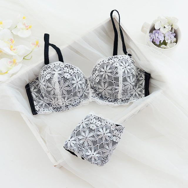 Push Up  Floral Embroidery  Bra Set