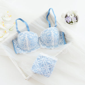 Push Up  Floral Embroidery  Bra Set