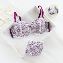 Push Up  Floral Embroidery  Bra Set