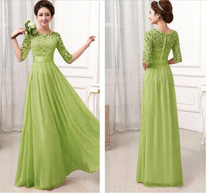 Elegant Floral Lace Chiffon Floor Length Pleated Maxi Dress