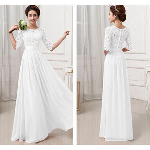 Elegant Floral Lace Chiffon Floor Length Pleated Maxi Dress