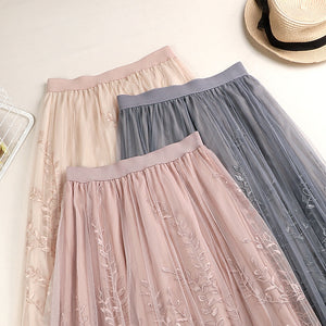 High Quality Elegant Tulle Long Pleated Skirt