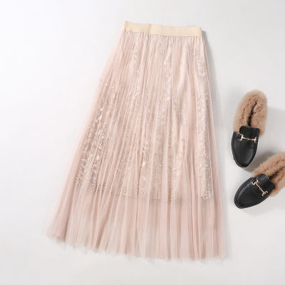 High Quality Elegant Tulle Long Pleated Skirt