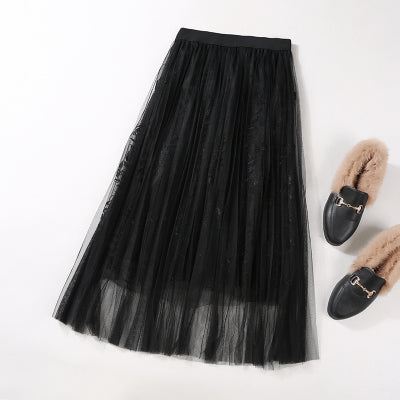 High Quality Elegant Tulle Long Pleated Skirt