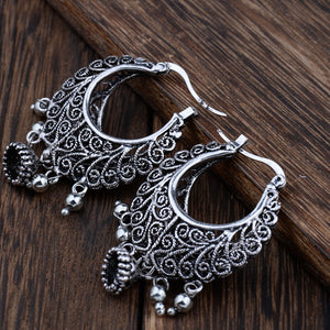 Retro Antique Tibet Silver Color Vine Hollow Filigree Earrings