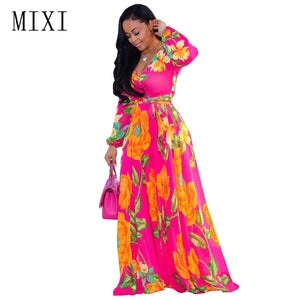 Printed Chiffon Vintage Loose Beach Maxi Dress