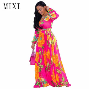 Printed Chiffon Vintage Loose Beach Maxi Dress