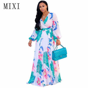 Printed Chiffon Vintage Loose Beach Maxi Dress