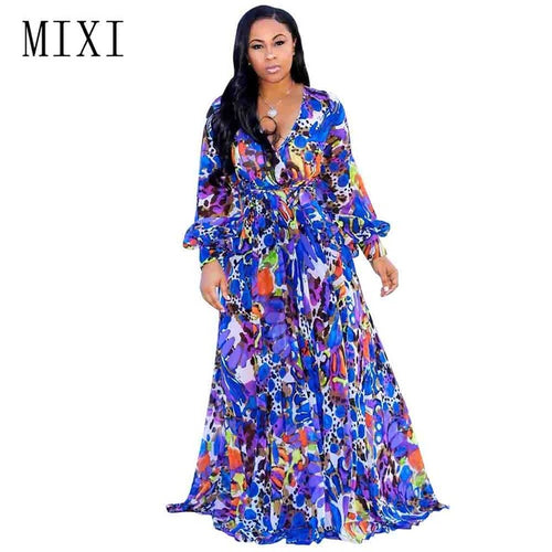 Printed Chiffon Vintage Loose Beach Maxi Dress