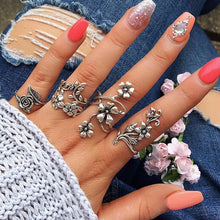 Rose Flower  Antique Silver Color Midi Rings Set