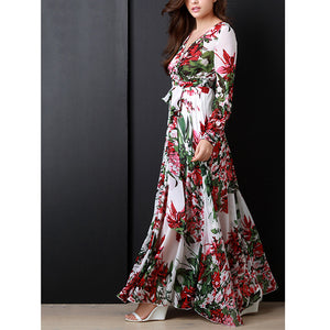 Floral Print Bohemia Lantern Sleeve Boho Beach Dress