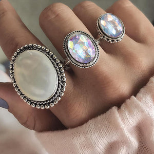 Vintage Opal Resin Wedding Knuckle Ring Set