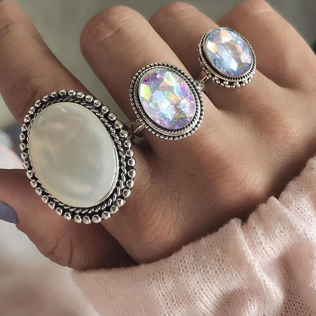 Vintage Opal Resin Wedding Knuckle Ring Set