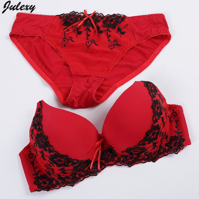 Lace Embroidery Sexy Bra Brief Set