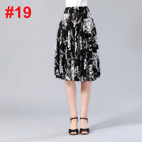 A-line Knee length Floral High Waist Vintage Midi Skirt