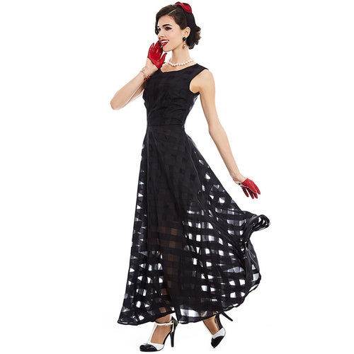 Net Yarn black A-line long organza day dress