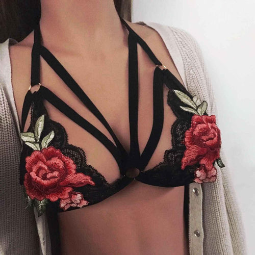 Embroidery Rose Flower Bralette Crop Top