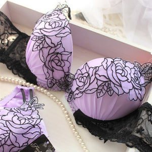 lace embroidery petals temptation young girl bra set