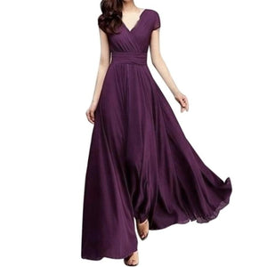 chiffon Solid Elegant Long Evening Prom Dress