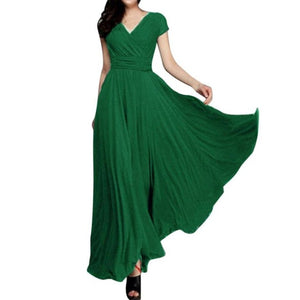 chiffon Solid Elegant Long Evening Prom Dress