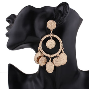 Baroque Coin Gold Color Dangle Earrings