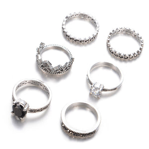 Crystal Silver Finger Rings Boho Jewelry 6pcs/Set Vintage Midi Ring Set