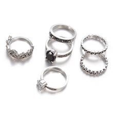 Crystal Silver Finger Rings Boho Jewelry 6pcs/Set Vintage Midi Ring Set