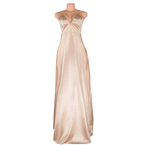 Satin Gold Split Floor Length Maxi dress