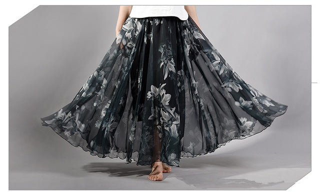 Elegant Fancy Flower Print Long Skirt