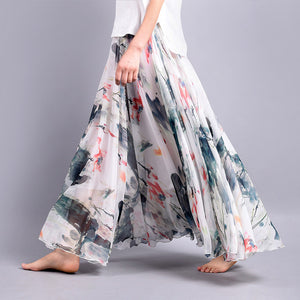 Elegant Fancy Flower Print Long Skirt