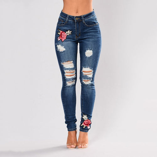 Plus Size Embroidery High Waist Woman Jeans