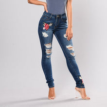 Plus Size Embroidery High Waist Woman Jeans