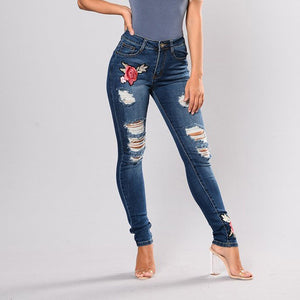 Plus Size Embroidery High Waist Woman Jeans