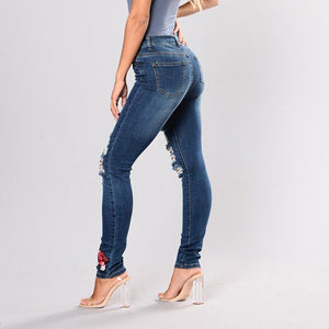 Plus Size Embroidery High Waist Woman Jeans