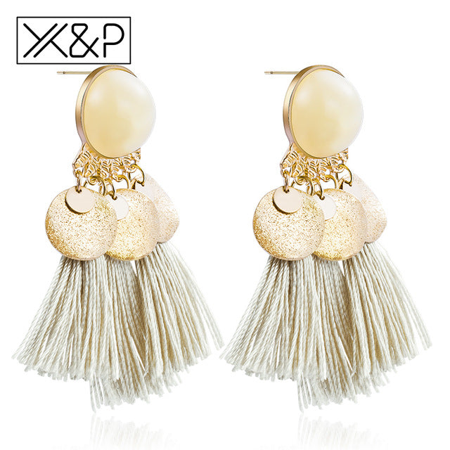 Fringe Stones Long Drop Earrings