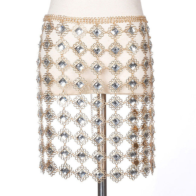 Shine Waist Chains Sequins Skirt