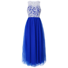 Chiffon Net yarn Long Elegant blue Lace party Dress