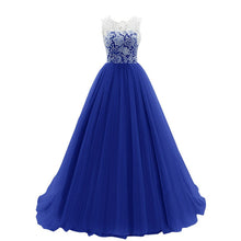 Chiffon Net yarn Long Elegant blue Lace party Dress