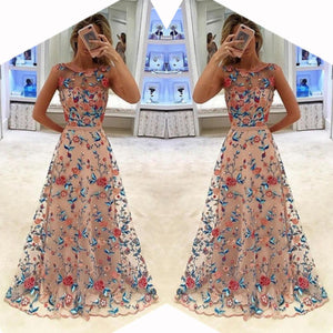 Long Prom Formal Evening Floral Embroidered Full Dress