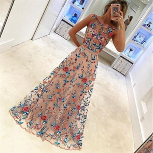 Long Prom Formal Evening Floral Embroidered Full Dress