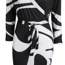 Women's Striped V Neck 3/4 Sleeve High Waist Black Long Maxi Dress with Sashes robe vintage