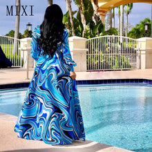 Printed Chiffon V Neck Long Sleeve Belted Dress