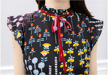 New lace up floral print chiffon dress