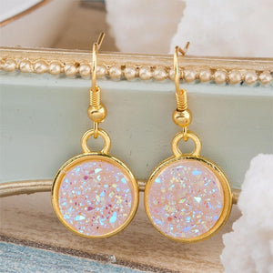 Silver Alloy Dangle Grey Matted Round Resin Patch Earrings